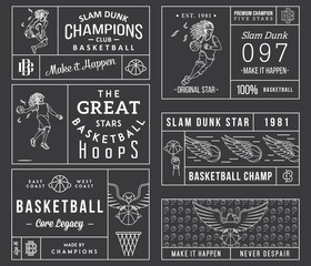 Naklejka premium basketball labels white on black