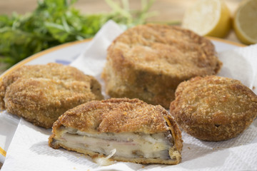 vegetables in carrozza  with stuffing of mozzarella