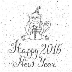 Hand drawn calligraphy sign 2016 year  Happy New Year decoration vector element, Perfect design for a Xmas card, holiday concept, typography poster