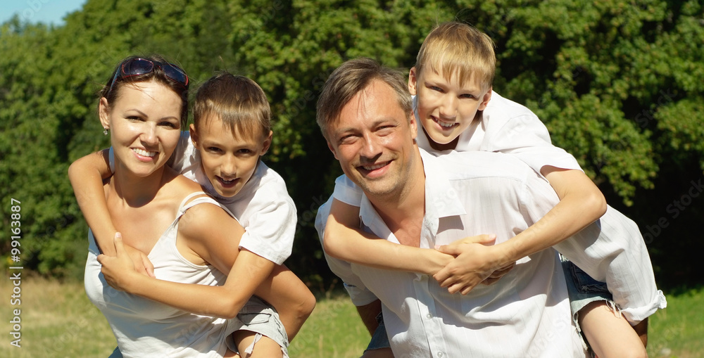 Poster happy family enjoying