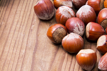 hazelnuts on wood