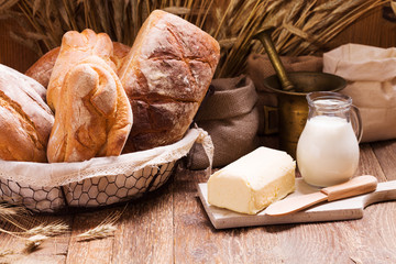 Composition of fresh bread, cereals and grains.