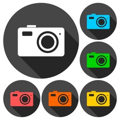 Camera icons set with long shadow
