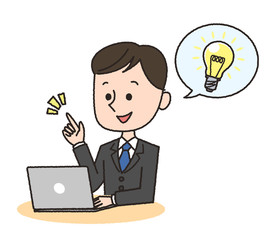 ビジネスマン　パソコン　ひらめき