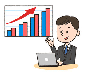 男性　スーツ　グラフ　プレゼン