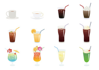drinks/ 飲み物(コーヒー、紅茶、コーラ、オレンジジュース、トロピカルジュース、レモンスカッシュ、メロンソーダ)