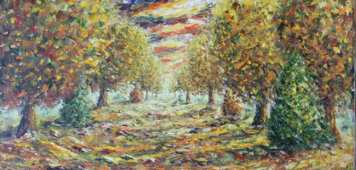 Road in the autumn park, oil painting © weris7554