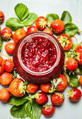 Strawberries  jam-jar, close up