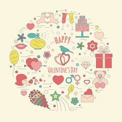 Valentine's day design template. Graphic elements with hearts, a