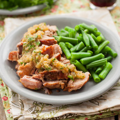 Slow Cooked Pork with Apple Sauce and Green Beans