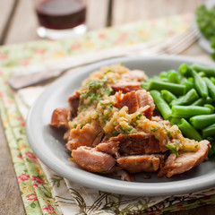 Slow Cooked Pork with Apple Sauce and Green Beans
