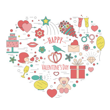 Valentine's day design template. Graphic elements with hearts, a