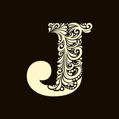 Elegant capital letter J  in the style of the Baroque. To use monograms, logos, emblems and initials.