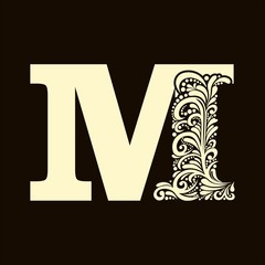Elegant capital letter M in the style of the Baroque. To use monograms, logos, emblems and initials.