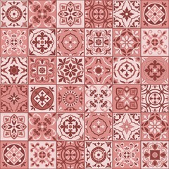Gorgeous seamless  pattern  white marsala color Moroccan, Portuguese  tiles, Azulejo, ornaments. Can be used for wallpaper, pattern fills, web page background,surface textures. 