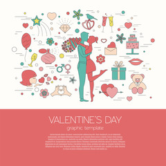 Valentine's day design template. Graphic elements with hearts, a