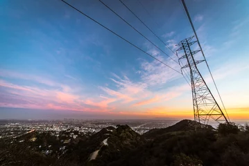 Fotobehang Stadsgezicht van Los Angeles bij zonsondergang © oneinchpunch