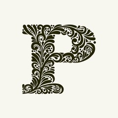 Elegant capital letter P in the style of the Baroque. To use monograms, logos, emblems and initials.