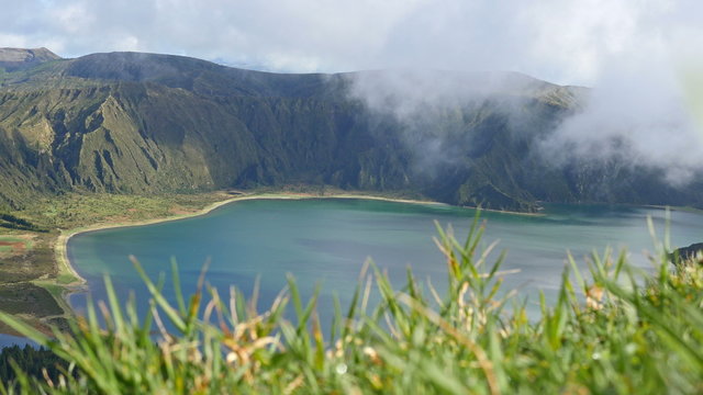 Lagoa do Fogo and green valley on San Miguel island of Azores
