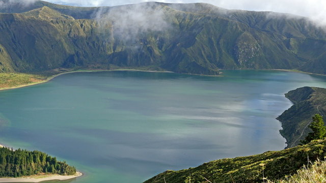 Lagoa do Fogo and green valley on San Miguel island of Azores
