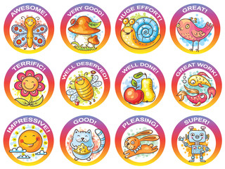 Set of cartoon stickers for encouraging students