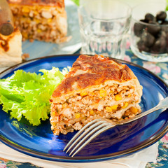 A Piece of Mexican Chicken and Corn Tortilla Pie