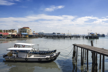 Fototapeta premium The Penang culture heritage of lifestyle and environment at the Chew Jetty, Penang, Malaysia. Chew Jetty is one of the old Chinese waterfront settlement in Penang.