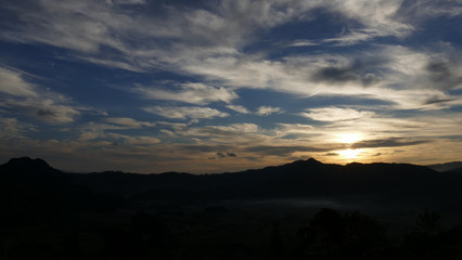 sun, mountain, cloud and sky at dawn