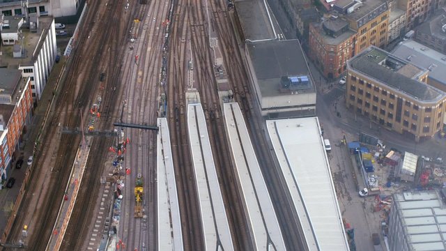 Aerial view of engineering works on the railway outside London bridge