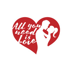 Valentine day lettering background with kissing couple and quote. Vector illustration