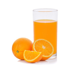 Orange juice and slices of orange isolated on white