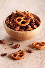 Roasted nuts mix and pretzel