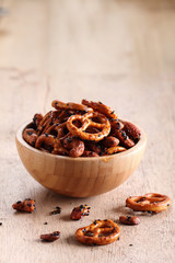 Roasted nuts mix and pretzel