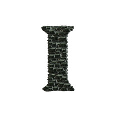 Closeup pile of black stone in I english alphabet isolated on white background