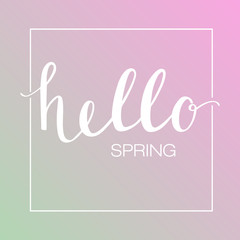 Calligraphic text Hello Spring on blured background