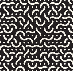 Vector Seamless Black and White Rounded Lines Memphis Style Jumble Pattern