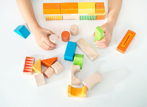 Colored wooden toys for the building