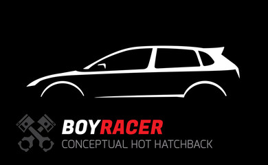 Boy Racer Modern Hot Hatchback Car Silhouette Concept Vector Design