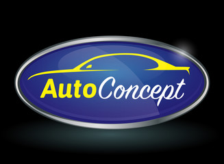 Conceptual automotive vector logo design with sports vehicle silhouette on background