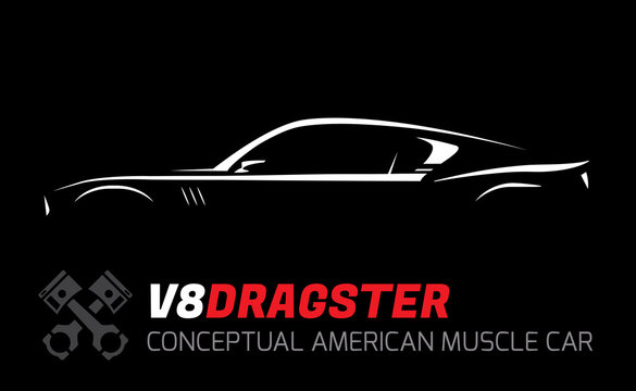 Conceptual V8 drag race muscle car silhouette. Original vehicle vector design.