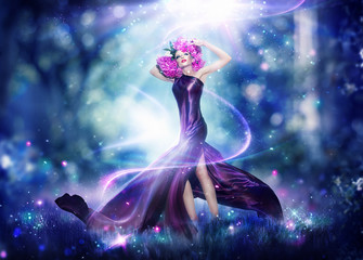 Beautiful fantasy fairy woman, Fashion art portrait