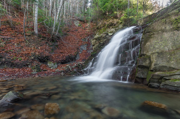 Waterfall Wielki in Obidza, Beskid Sadecki mountain range in Polish Carpathian Mountains