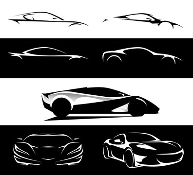 Conceptual supercar vehicle silhouette set vector design collection