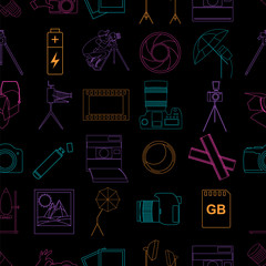 Photography seamless pattern with photo, camera equipment.