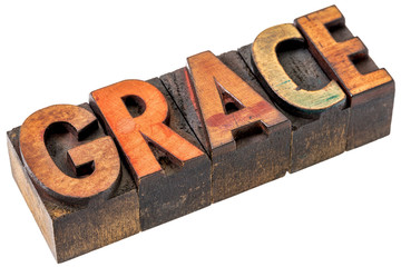 grace word abstract in wood type