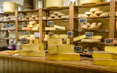 France,Strasburg 28 October 2015: Shop selling various handmade cheeses