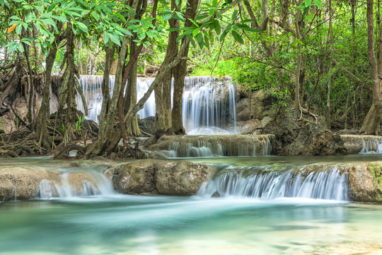 Huay Mae Kamin waterfall. Located at the Kanchanaburi province, Thailand © peangdao