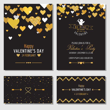 Set of Love Cards with Gold Glitter - Wedding, Valentine's Day