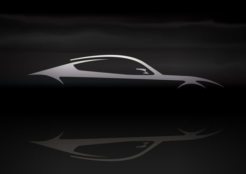 Original Auto Vehicle Vector Design of a Fast Conceptual Super Car Silhouette on Black Background