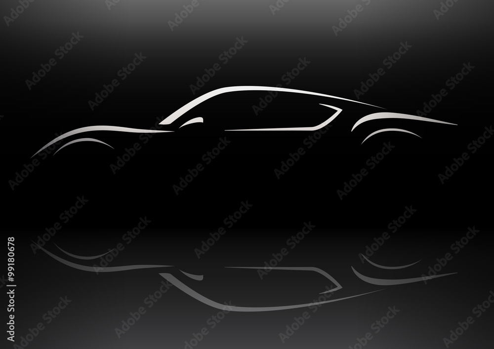 Wall mural Conceptual retro style sports car silhouette vector design with reflection